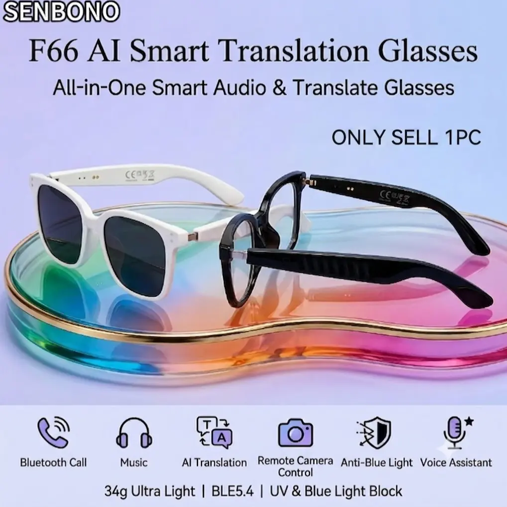 SENBONO Smart Glasses, Polarized Bluetooth Sunglasses with Microphone & Speaker, UV Protection, Auto Pairing, AI Translation, Voice Assistant