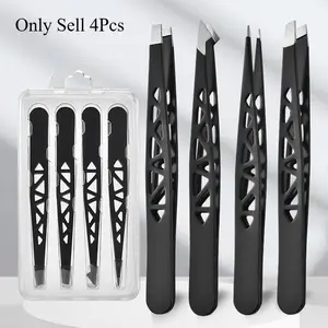 4pcs Professional Tweezers Set, High-Quality Hair Removal Tools, Ideal for Eyebrows, Splinters, Ingrown Hairs, Suitable for Men and Women