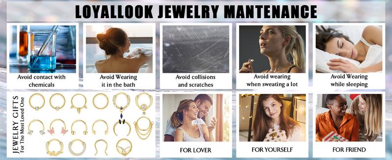 LOYALLOOK 16Pcs 16G Septum Ring Hoop for Women Men Surgical Steel Dangle Septum Jewelry Septum Clicker Horseshoe Nose Rings Hoop Hinged Segment Daith Helix Tragus Cartilage Earrings Piercing Chain Snake Butterfly Spiked Teardrop Opal Glamorous Sparkling