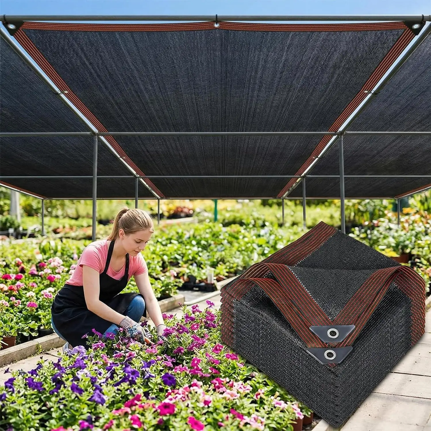 70% Shade Cloth for Garden - 6.5 x 10 FT Sunblock Black Mesh Tarp | Sun Shade Sail with Grommets for Patio, Greenhouse, Outdoor , Raised Beds Netting,  Fence Screen for Balcony