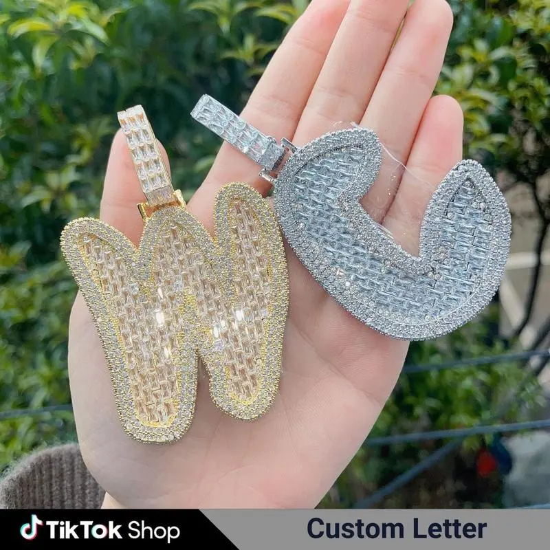 Custom Letter CZ Pendant Necklace Cubic Zirconia Uneven Letter Design Hip Hop Jewelry for Men Women Gift Party Daily Accessory