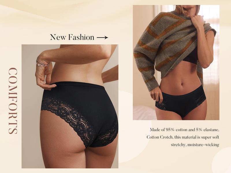 LEVAO Cheeky Underwear for Women Lace Seamless Bikini Panties Ladies Soft No Show Hipster 6 Pack S-XXL LEVAO Cheeky Underwear for Women Lace Seamless Bikini Panties Ladies Soft No Show Hipster 6 Pack S-XXL