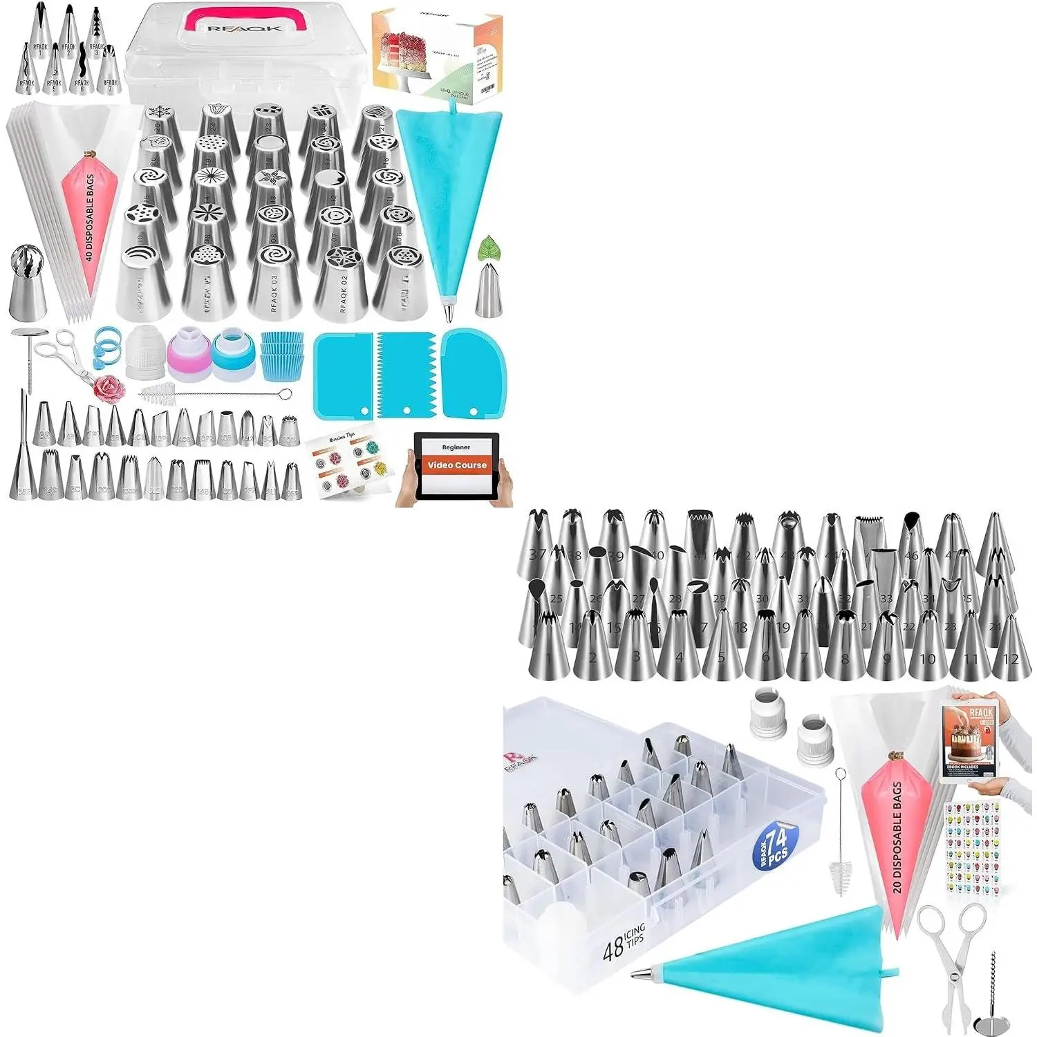 Icing Piping Bags and Tips Set, Cake Decorating Kit with Numbered Russian Piping Tips, Pastry Bags for Cookie Cupcake Cake Decoration, Cake Decorating Tips Set with Booklet and E-book
