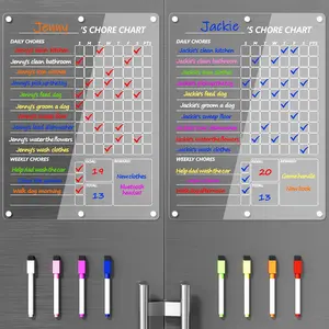 Chore Chart for 2 , Clear Chores Chart for Fridge Refrigerator, Weekly Dry Erase Board for Multiple  Teens Adults, w/ 8 Colors Markers, 15"x11"