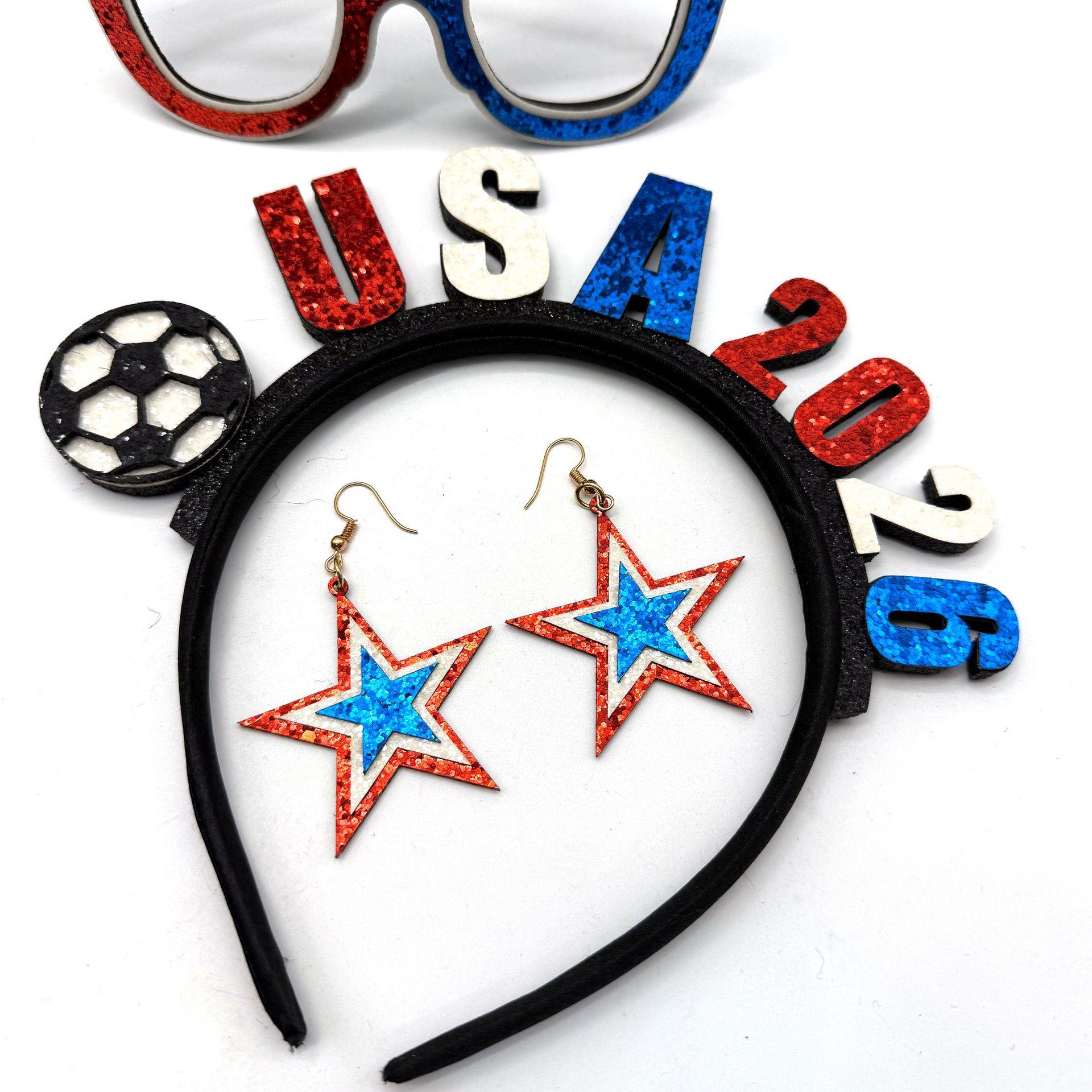USA Fan'S Three-Piece Set For The World Cup In Mexico And Canada: Headband, Glasses, And Earrings For Party Cheer And Photo Props