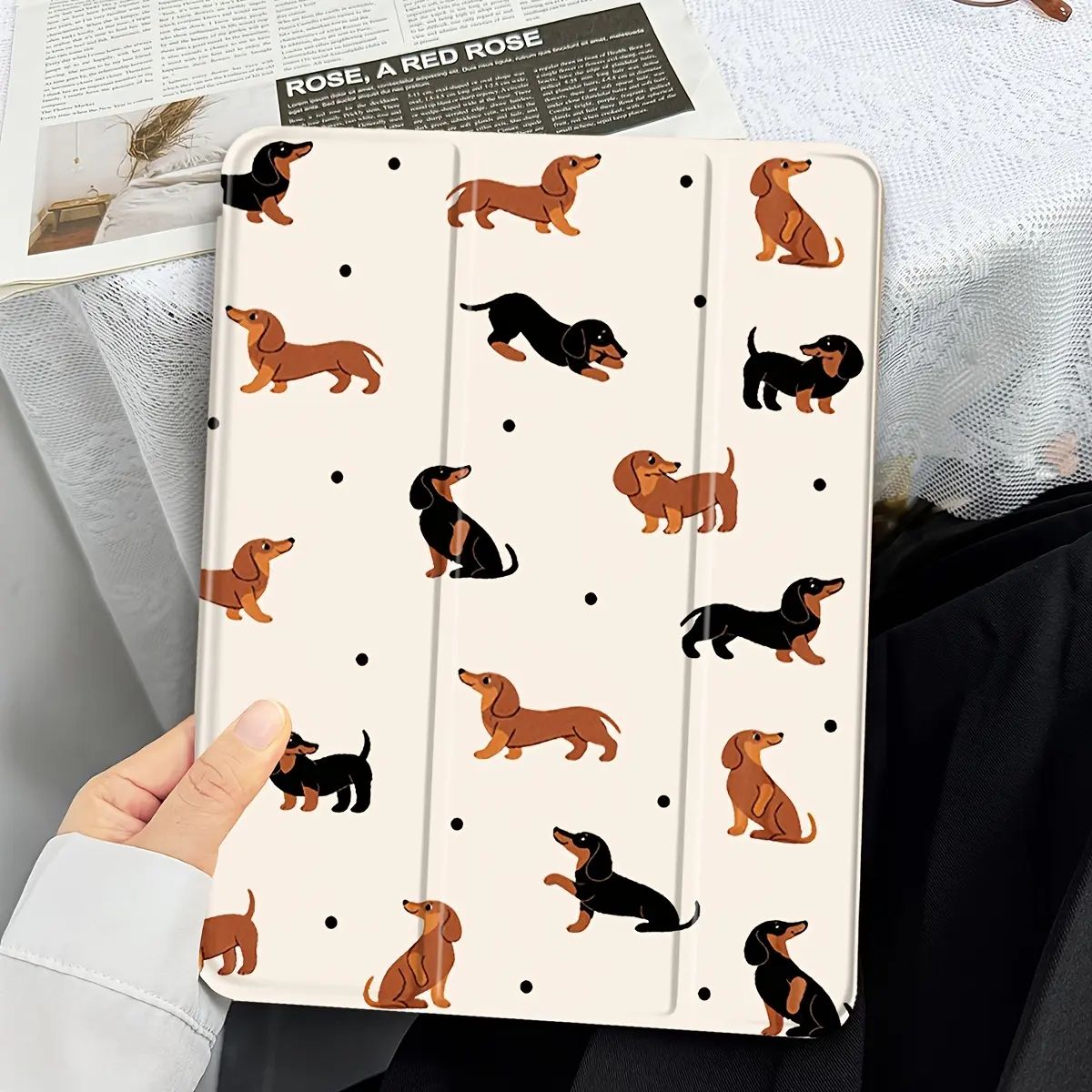 Tablet Case, Cute Dachshund Dog Pattern Cover With Kickstand, Shockproof Fit For iPad 8/9/10, iPad Air 5/6/7/8, iPad Pro 11 Inch, Whimsical Aesthetic For Girls And Students, Great For Gifting