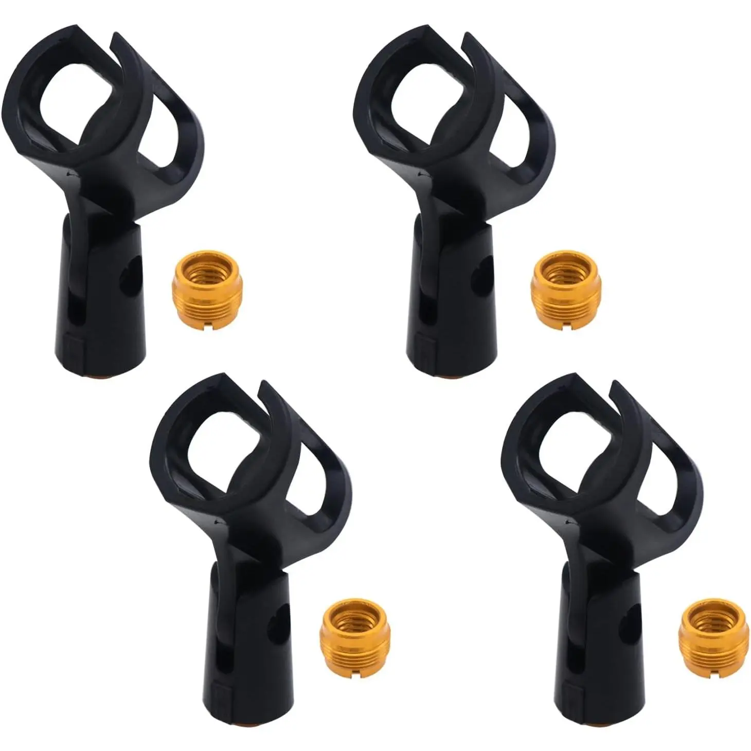 4-Pack Adjustable Rubber Microphone Holder Clips 29-32mm Black | shockproof rubber build, flexible clamp mount, handheld mic stand fit, adjustable inner diameter, stage studio