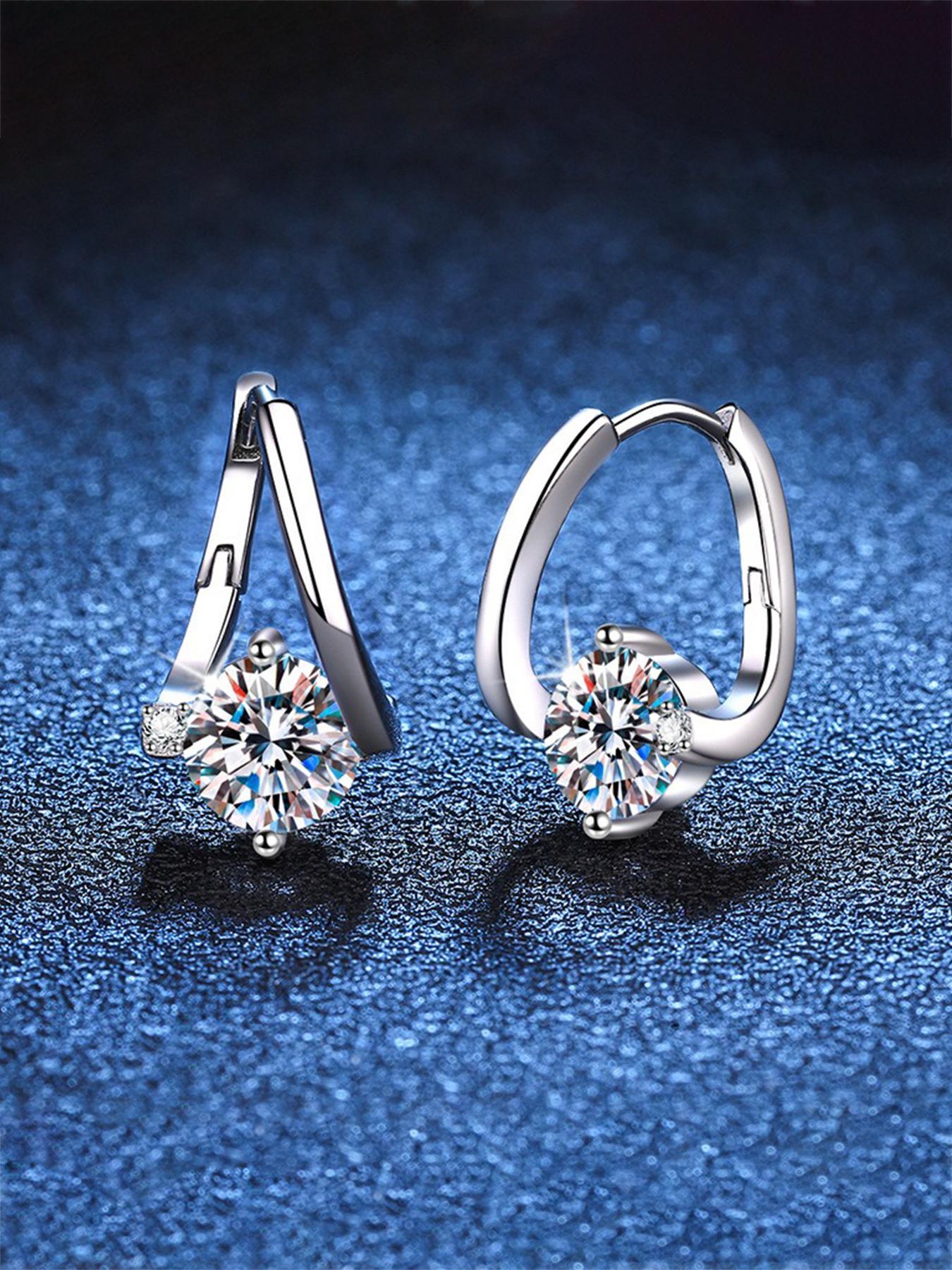 925 Sterling Silver Synthetic Moissanite Decor Hoop Earrings, Statement Earrings, Fashionable Earrings for Women, Trendy All-match & Exquisite Jewelry for Birthday Gift