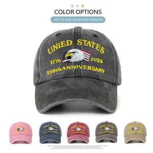 USA 250th Anniversary Baseball Cap, Washed Distressed Cotton Dad Hat for Men and Women with Patriotic Eagle Flag Embroidery, 1776-2026 Independence Day