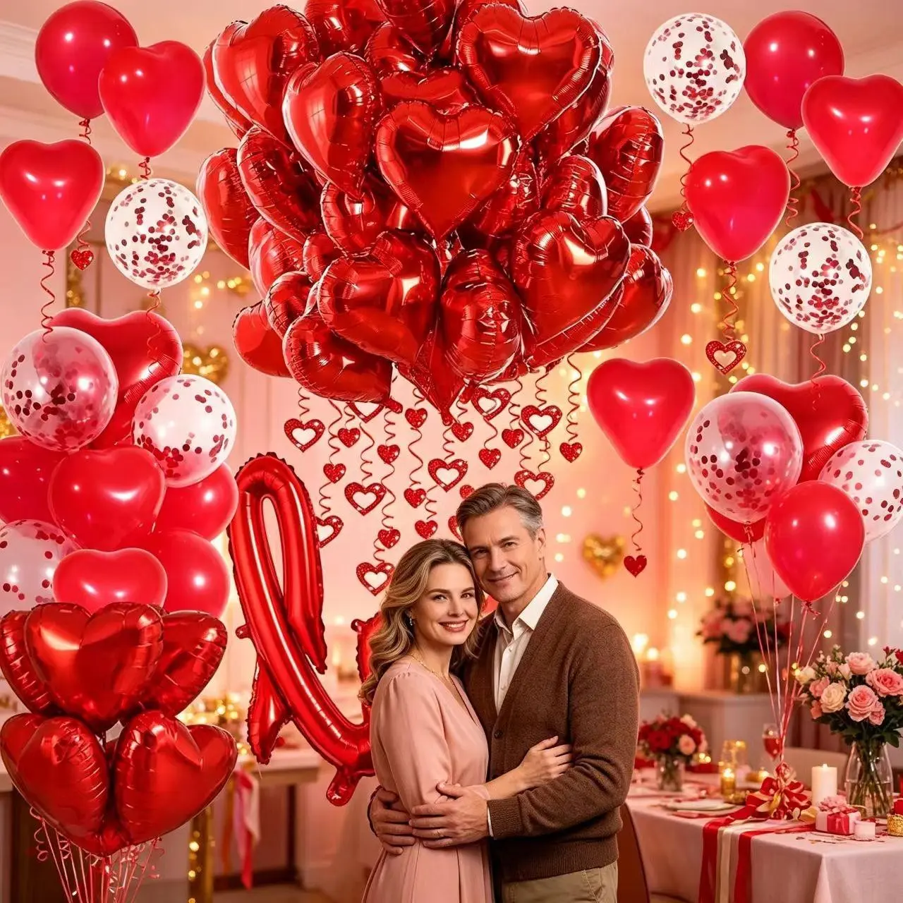 Happy Anniversary Aluminum Foil Balloon Set, Love Heart Al Foil Balls, Wedding Proposal Birthday Party Decoration, Latex Balloons