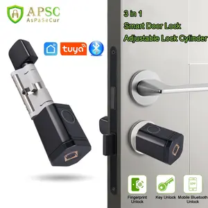 Apsc Smart Lock Cylinder, Fingerprint Door Lock, Works with Tuya APP or Smartlife APP, Keyless Entry, Bluetooth-compatible, Adjustable Length