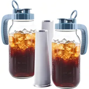 64 OZ 2 Pack Wide Mouth Cold Brew Coffee Maker 2 Quart Half Gallon Glass Water Pitcher With Stainless Steel Filter Lid Cold Hot Tea Maker For Lemonade Milk Juice Refrigerator