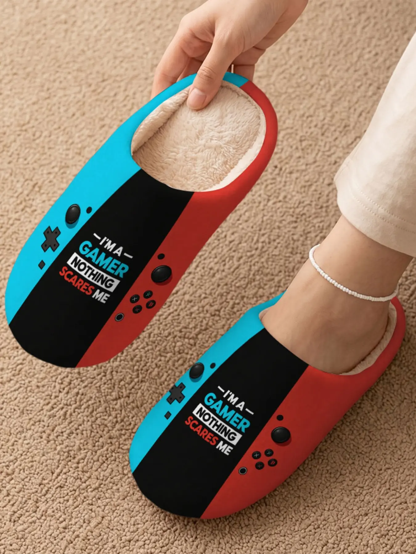 Halloween Pattern Cotton Slippers, Cute High Cow, Forest Ghost Pumpkin, Gothic Skull, Tropical Flamingo, Gaming Controller, Unisex, Fall Winter, Non-Slip, Warm Indoor Shoes