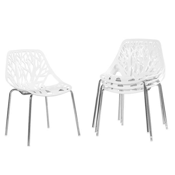 4pcs Modern Stackable Chair Set of 4,Kitchen White Dining Chairs,Birch Sapling Comfy Chairs for Dining Room,Living Room,Waiting Room (White)