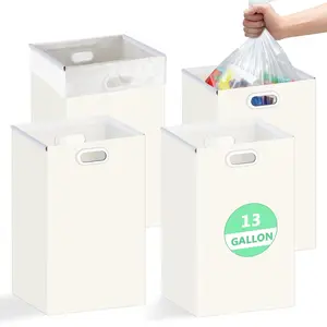 13 Gallon Disposable Trash Cans with Handles, Extra Large Portable Collapsible Garbage Cans with Waterproof, Recycled Reusable Recycling Bins for Party Events Camping, White, 4 Packs