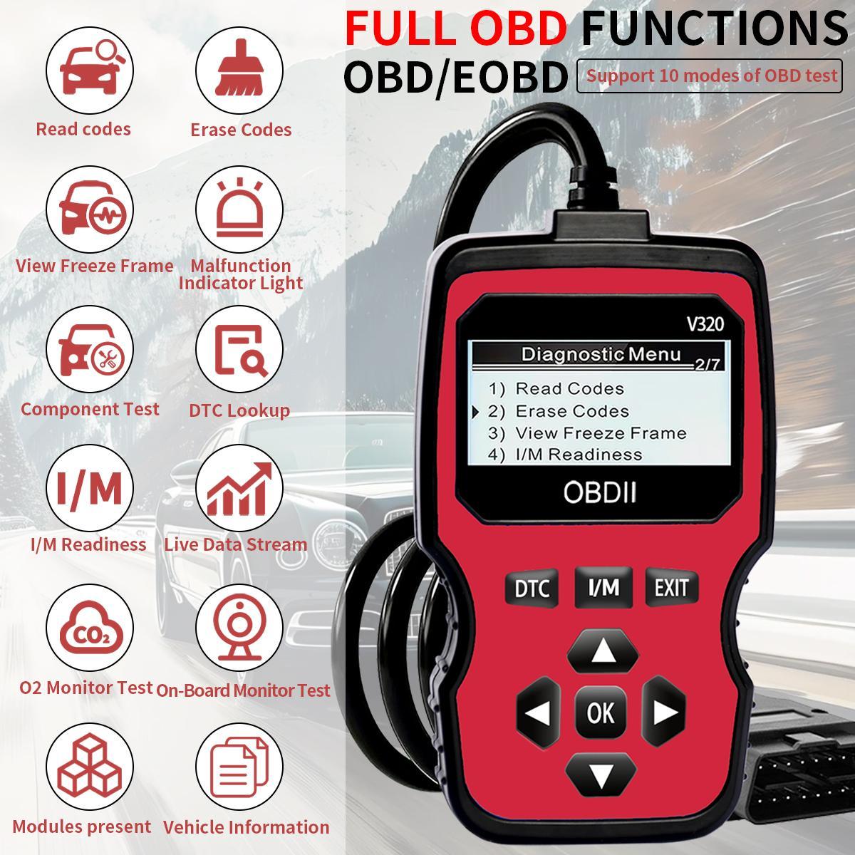 OBD2 Engine Fault Code Reader, Multifunctional Car Diagnostic Tool, Professional Car Scanner Diagnostic Tool for All OBD II Protocol Cars Since 1996, Automotive Diagnostic Tool