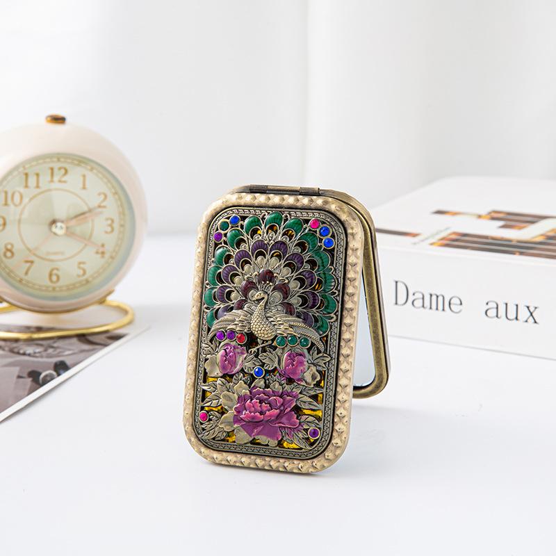 Aesthetic Retro Peacock Compact Mirror Double Sided Magnifying Portable Metal Folding Mirror Perfect Gift For Her
