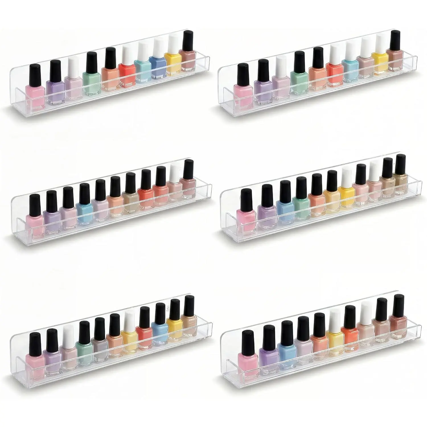 6-Pack   Polish Wall Rack, 15 Inch Clear  Shelves | Wall mounted  polish rack holds 60–90 bottles. Clear , hardware included, freestanding option, scratch-resistant.