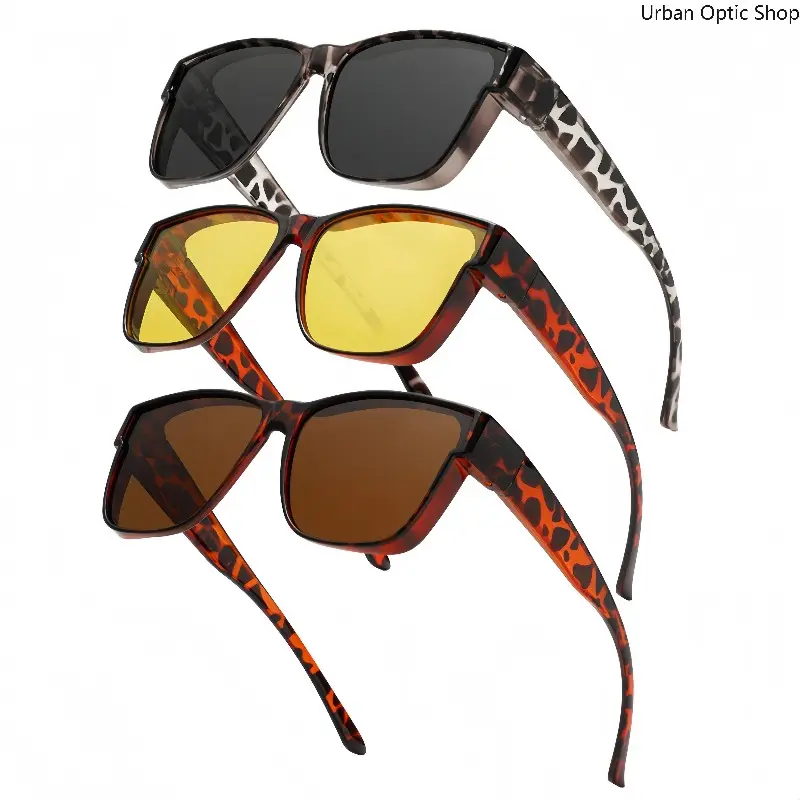 3-Pack Casual Flip-Up Sunglasses, Unisex Fit Over Glasses with UV400 Day & Night Vision Lenses for Driving, Commute, 3Pcs-3, Outdoor, Dual Use, Daily