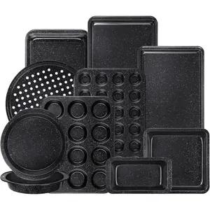 10-Piece Baking Pan Set, Non-Stick Baking Pan Set, Suitable for Oven Cooking, Stackable Carbon Steel Set Including Cookie Pan, Muffin Pan, Cake Pan, Pizza Pan, Bread Pan, Baking Pan, Black