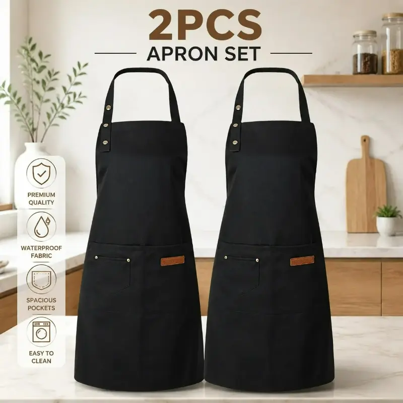 Chef Apron Set 2-Pack 3 Pockets for Cooking Baking Grilling Art Adjustable Spill-Proof Kitchen Aprons One-size-fits-most Machine Washable Gift Idea Aproncorset#SummerVibes Gift