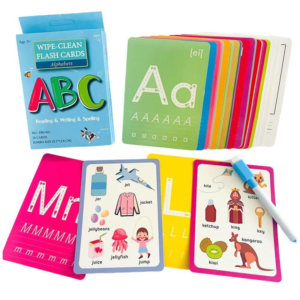 Alphabet/Number/Math Learning Card, 36pcs/set Learning Card with Erasable Pen, Learning Card for Preschoolers & Kindergarten Learning Activities, Visual Stimulation Cards