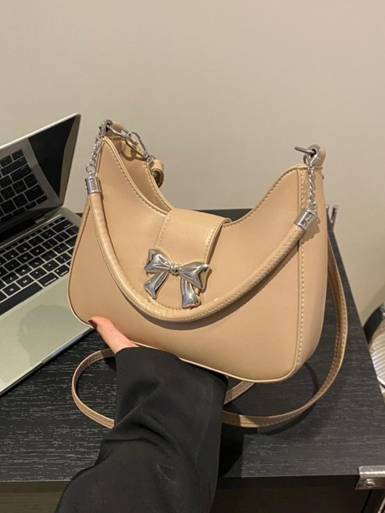 Minimalist Temperament Bow Decorated Shoulder Bag, 2025 New Style Solid Color Crossbody Bag with Adjustable Strap for Work & Daily Used, Casual Trendy Versatile High-quality Luxury Bag, Adjustable Strap Purse, Casual Crossbody Bags