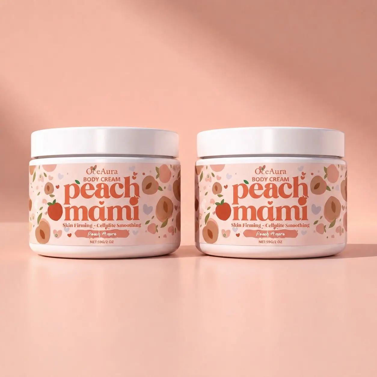 2pcs Skin Firming Body Cream for Cellulite Smoothing OceAura Peach Mami Sweet Fragrance Lotion for Thighs and Buttocks, Gentle Non-Burning Hydrating Moisturizer for Sensitive Skin, Travel Size 2oz