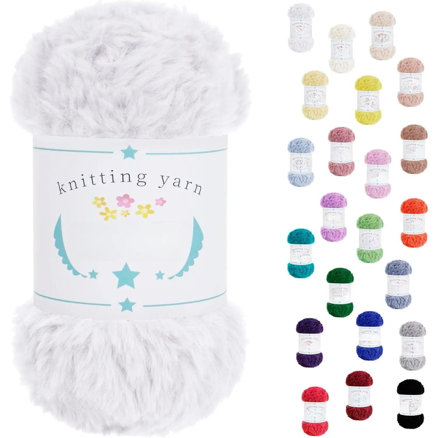 Soft Faux  Yarn for Crocheting Blanket, 65 Yards Chunky Eyelash Yarn for Knitting Hats, 100 Grams Fuzzy  Crochet Thread for Dolls, Earmuffs, Bags (White)