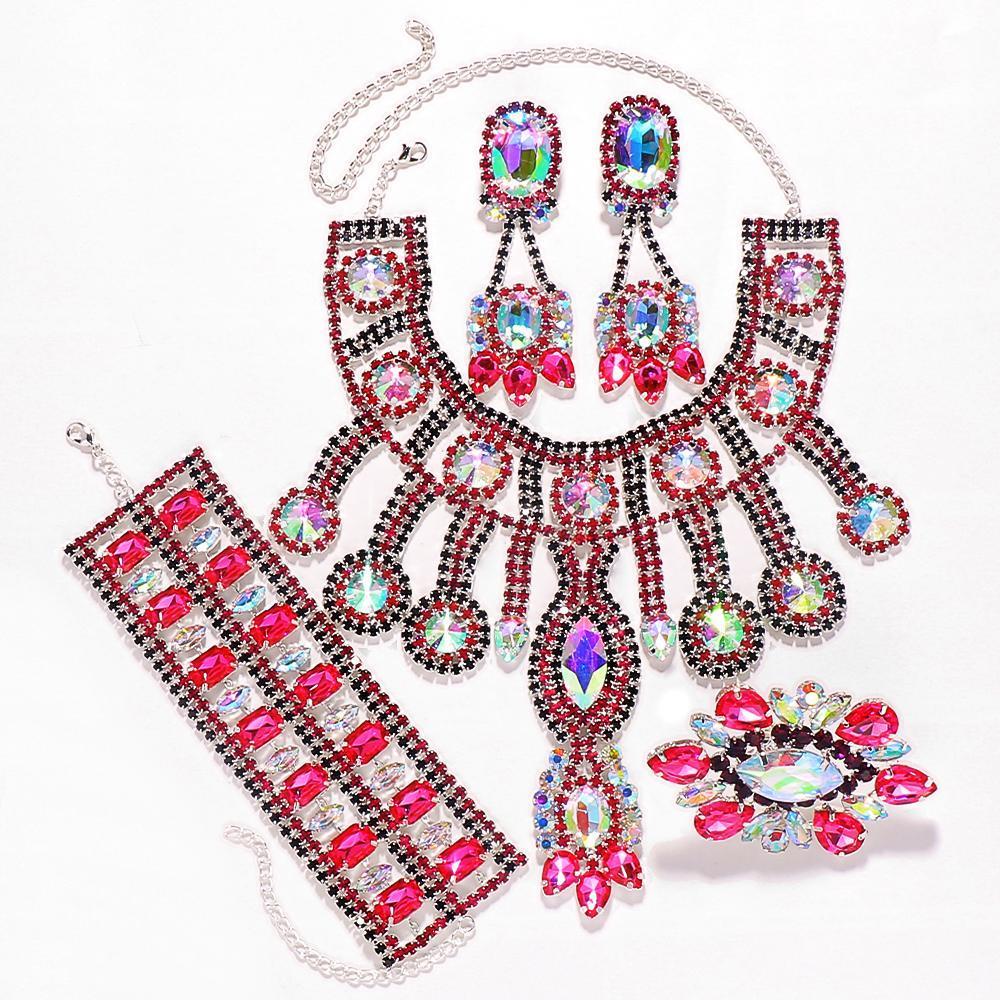 Purple Crystal Necklace Earrings Bracelet Rings Set Wedding Women Exaggerate Decoration Nigeria Bridal Jewelry Sets Party Gift