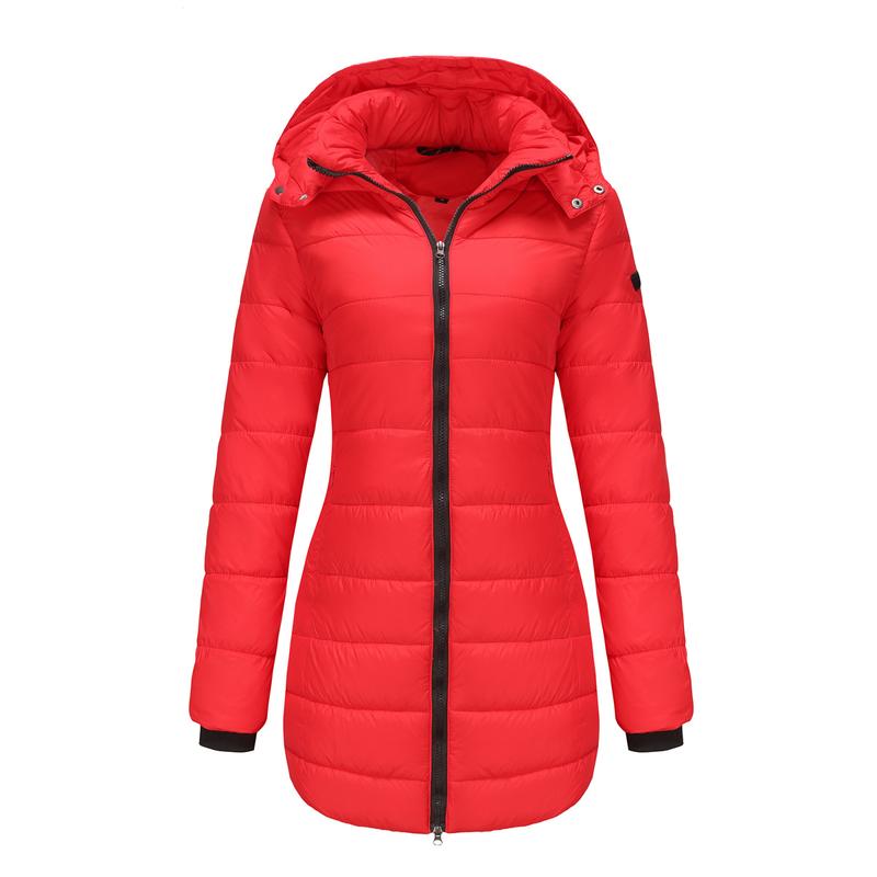 BIGWIG women's autumn and winter long warm parka, detachable hood, windproof and warm down jacket, autumn and winter warm cotton jacket, windproof and waterproof jacket, windproof and waterproof jacket, mid-length slim warm hooded cotton jacket