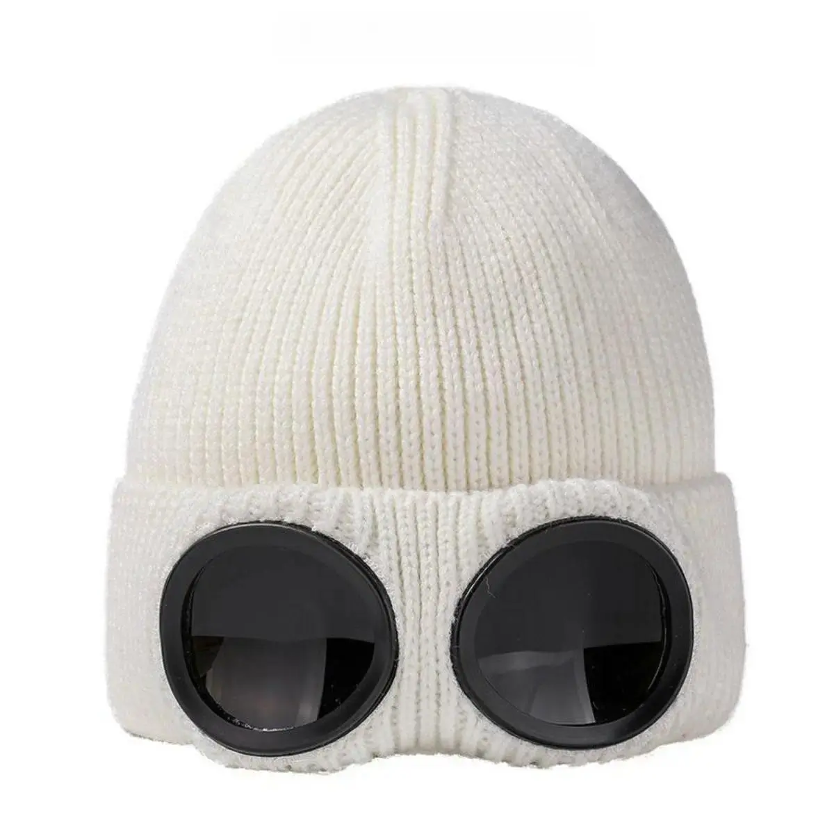 Unisex Wool Blend Knit Winter Beanie with Built-In Sunglasses Slot, Thermal Insulated Windproof Soft Warm Protective Headgear, Thick Thermal Face Cover Cap for Snow Skiing Hiking Outdoor Winter Sports Cold Daily Commutes