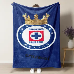 Cruz Azul Royal Crest With Golden Crown Print Flannel Throw Blanket, Ultra Soft Anti-Pilling Cozy Plush Blanket, Ideal For Soccer Fans, Man Cave Decor & Sports Gift