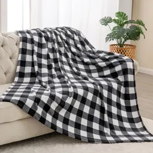 Plaid Fleece Throw Blanket for Couch, Black & White Checkered Flannel Blanket, Cozy & Soft Buffalo Plaid Decor Blanket for Women, Men, 50"x60"