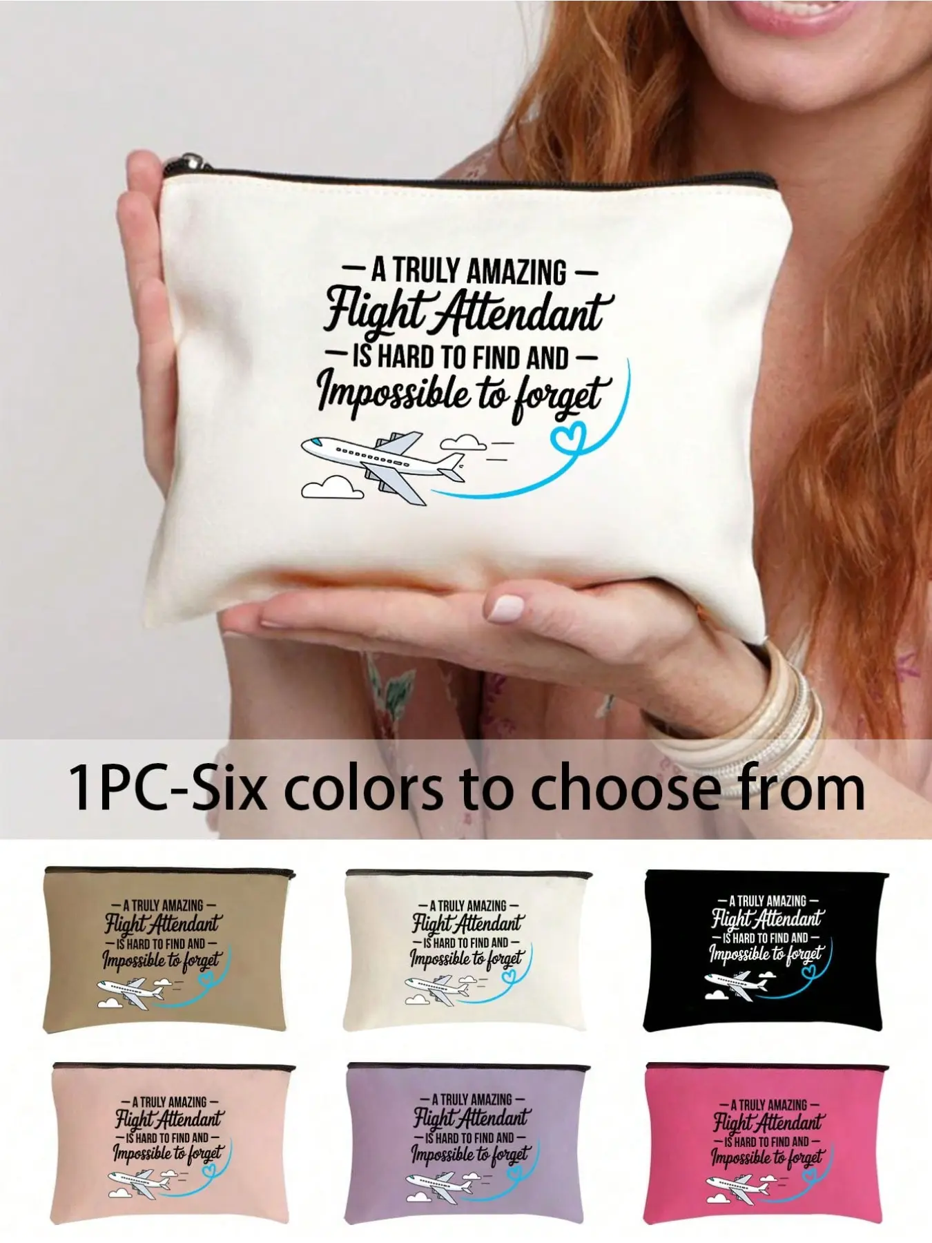 Unisex Cosmetic & Toiletry Storage Pouch with Thank You Flight Attendant Print, Airplane Cloud Pattern Zipper Travel Bag, Multi-use Organizer for Essentials, Medicine & Keys, Makeup Bag Organizer