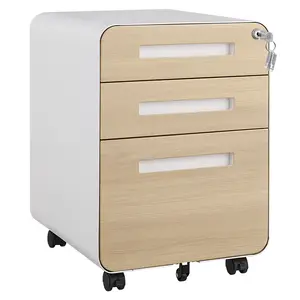 3 Drawer Mobile File Cabinet with Lock, Under Desk Metal Filing Cabinet for Home Office, Under Desk Storage with 5 Wheels for A4/Letter/Legal Size, Fully Assembled