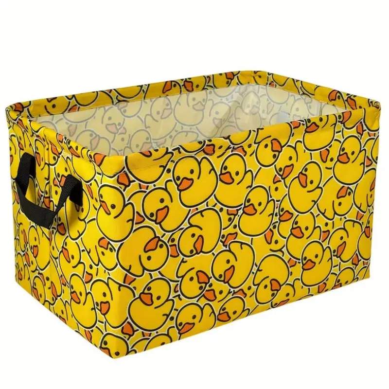1PC, Yellow Duck Storage Basket Storage Organizer Box Bin Large Collapsible Cube Baskets for Shelf Closet Laundry, Easter Storage Basket, Easter Bunny Storage Bin Collapsible Hamper Clothes Box Book Shelf Basket Easter Bunny Eggs Decor Easter Gift