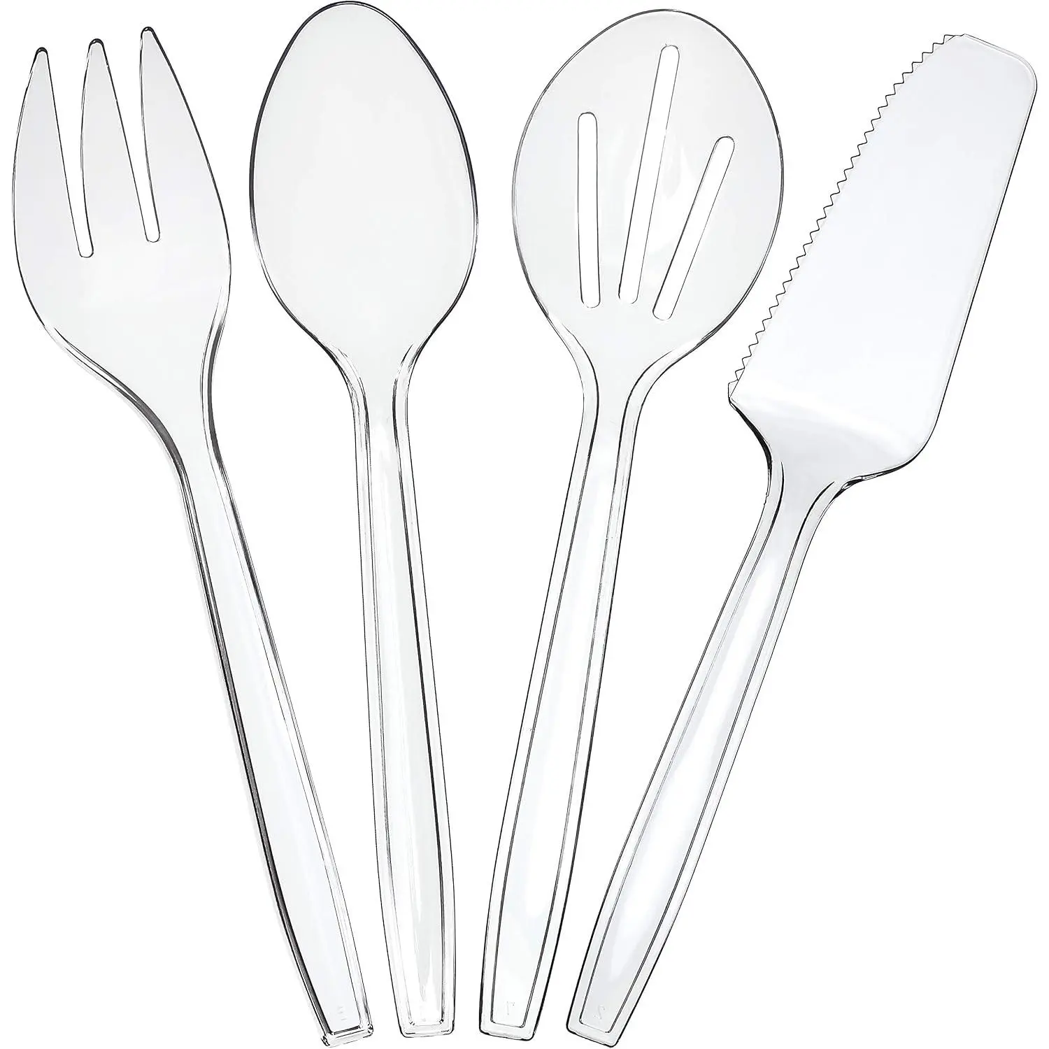 Disposable Plastic Serving Utensils Set of 12, 3 Spoons, 3 Forks 3 , 3 Sifting Spoons, Clear Heavyweight