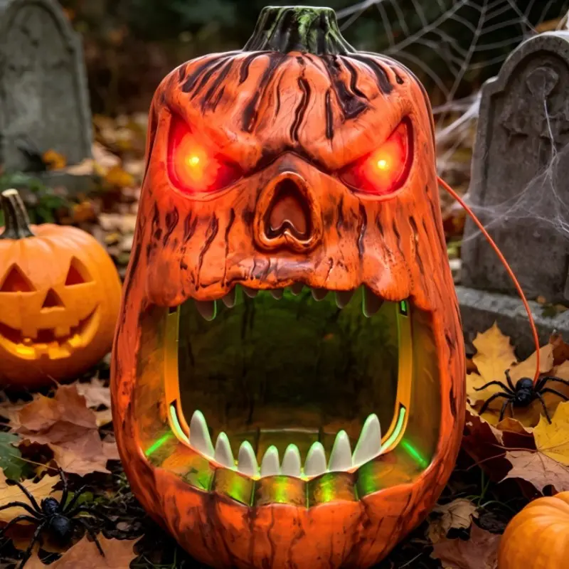 Halloween Sound-Activated Glowing Pumpkin Candy Box, Battery-Powered, Prank Pumpkin Candy Bowl, Ideal for Halloween Parties, Front Door Welcome, Kids' Party Interaction