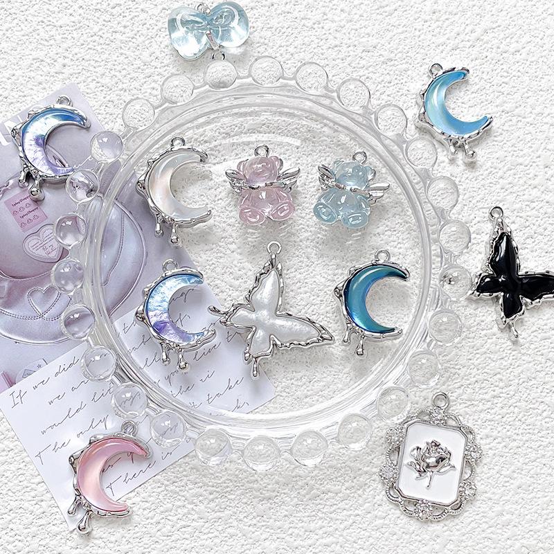 Alloy Sweet Jelly Color Bear Moon Butterfly Pendant DIY Handmade Jewelry Bracelet Necklace Bead Accessories
