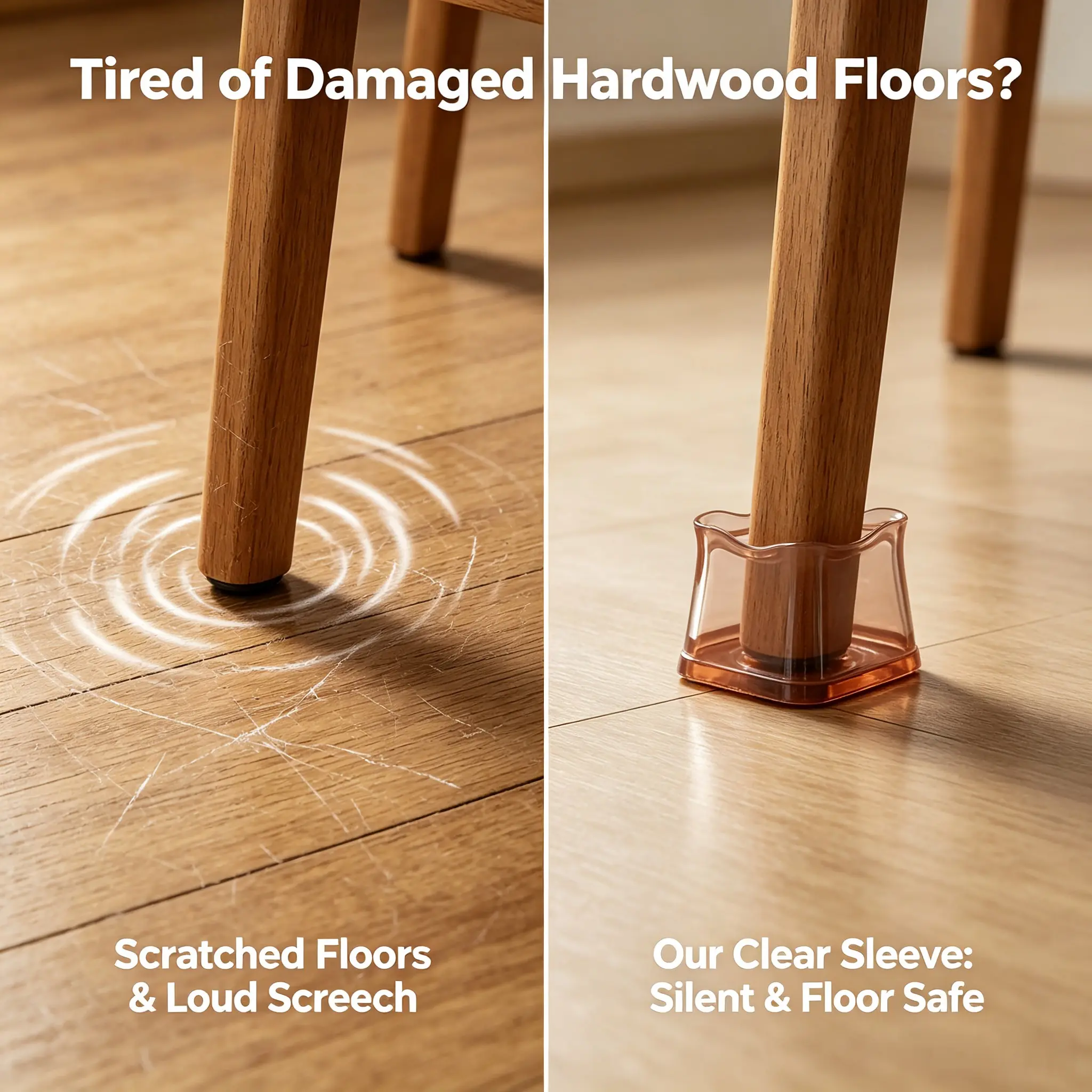 Loud chair scraping waking your neighbors? Solve it in 3 seconds|  #RenterHacks #ApartmentEssentials #FloorProtector #ChairLegCaps #HardwoodFloorCare #SiliconeFurnitureCovers #HomeHacks #SilentLiving #DiningRoomIdeas