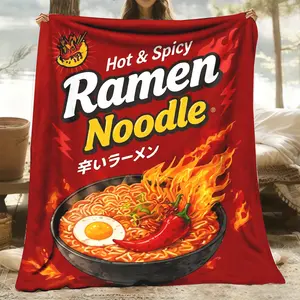 Hot & Spicy Ramen Noodle Throw Blanket, Vintage Food Flannel Blanket, Soft Cozy Warm Throw, Japanese Fire Design, Gift for Him Her Lover, Trendy Dorm Couch Bedroom Decor ultra-soft comfortable plush throw