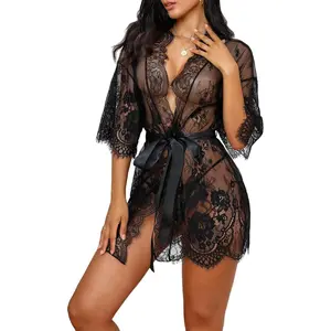Goddess wardrobe CRIPOM Lingerie Robe Lace Kimono See Through Women'S Lingerie Baby Doll Sexy Robes For Women XS-3XL