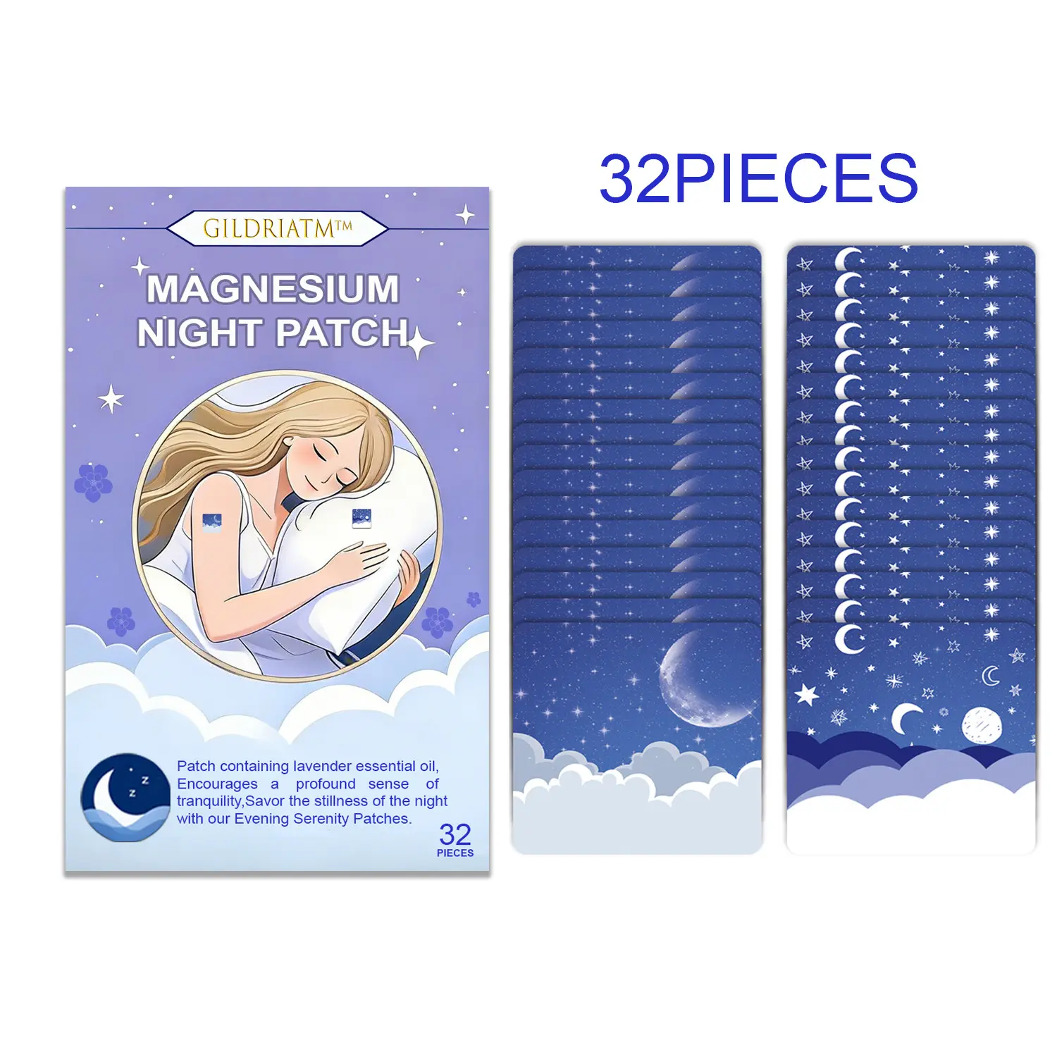 32 Pack Lavender Magnesium Patches, Night Essential Oil Patches, Travel Patches, Low Sensitivity, Portable, Men Women Seniors