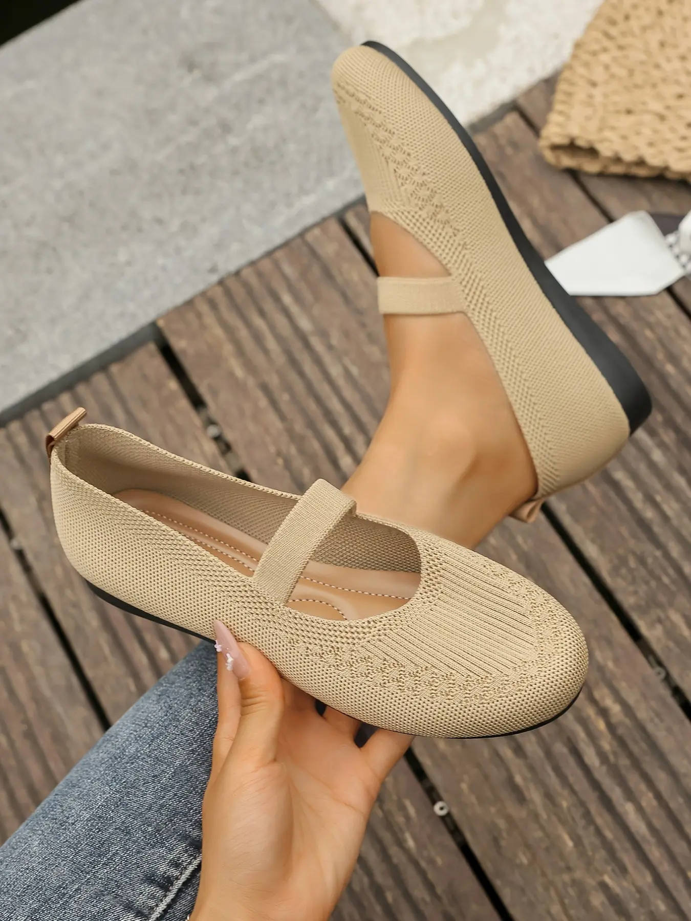 New Lace-Up Knit Mary Jane Shoes for Women, Round Toe Low Heel Flat Sandals, Soft Anti-Slip Comfortable Daily Wear, Mary Jane Flats