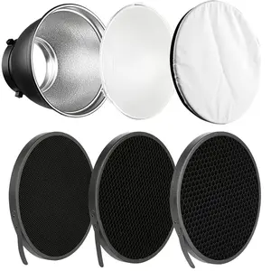 Professional Studio Light Control Kit Bowens Mount Reflector with 20 40 60 Honeycomb Grids and White Soft Diffuser 7.0inch Dish for Strobe and Speedlite Photography Lights