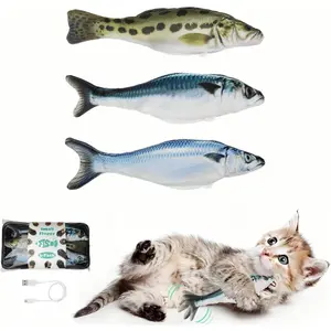 Realistic Floppy Fish  Toys, 3 Pack Mini-Sized, Moving   Flopping Fish for Indoor Kitten, Sardine/Saury/Bass Interactive  Toys,  Activated, Rechargeable.