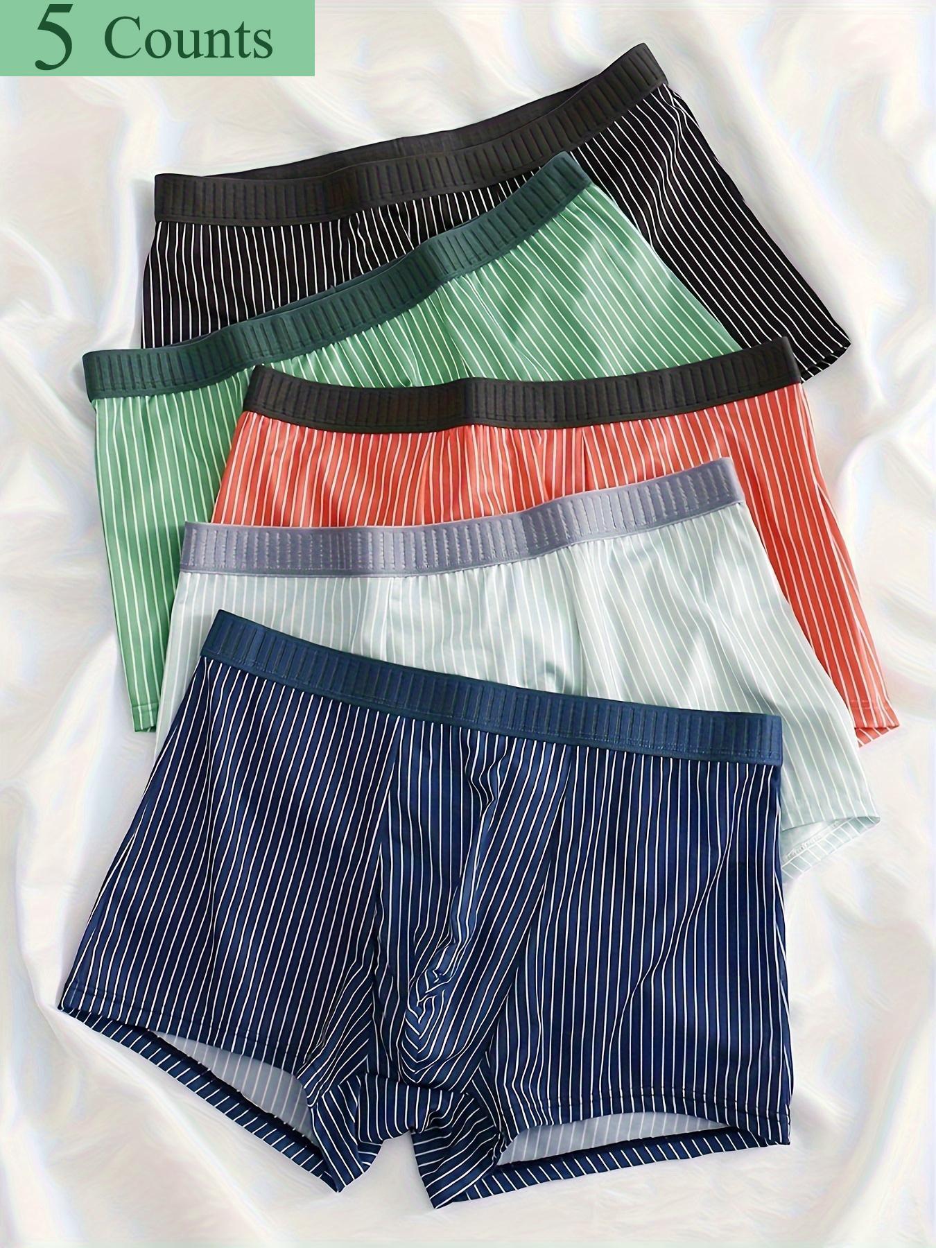 Men's Striped Print Boxer Brief, Casual Comfy Breathable Underwear for Daily Wear, Men's Underwear for All Seasons