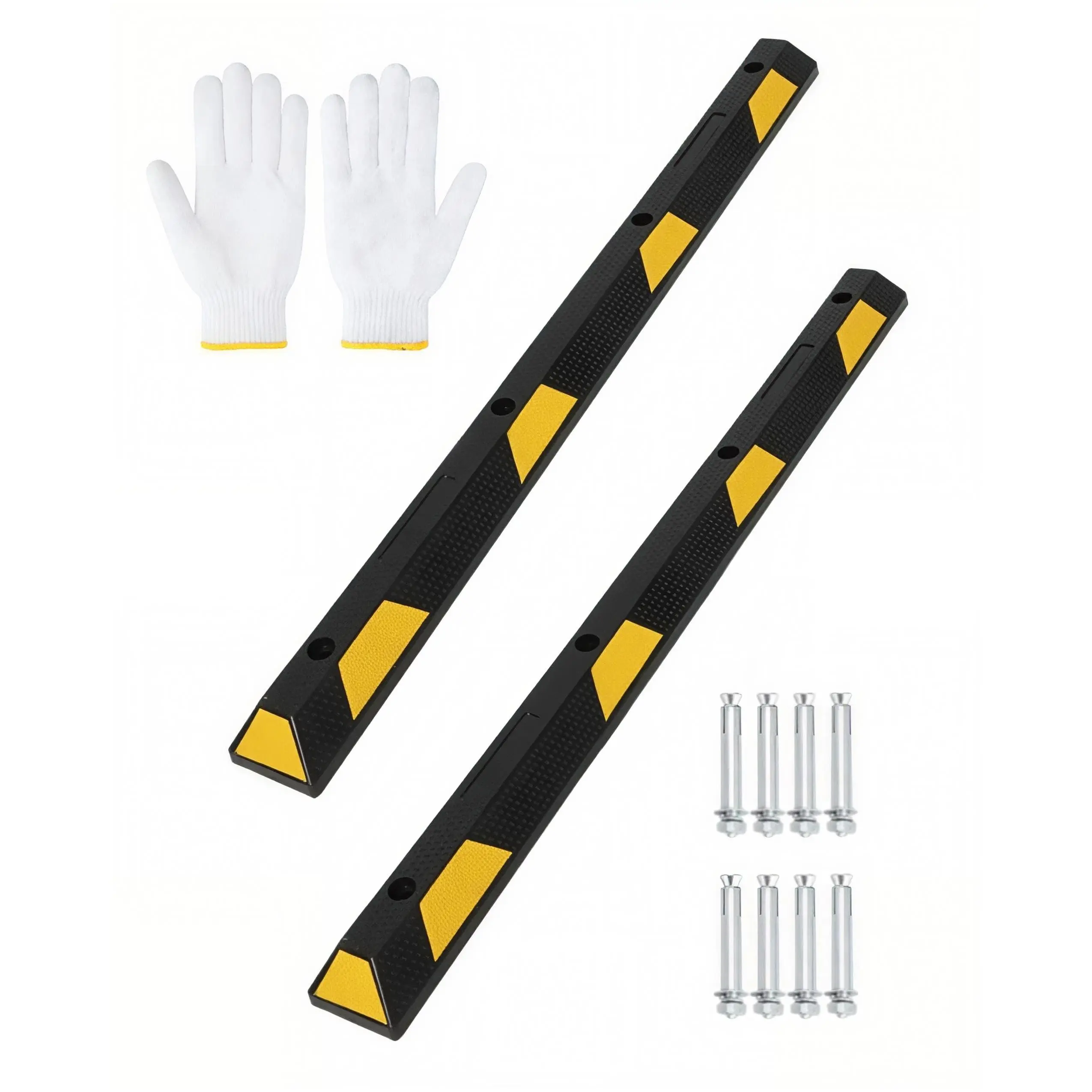 72" Heavy Duty Rubber Parking Curb – 55,000 lbs Capacity, 2 Pack, Durable Wheel Stoppers with Reflective Stripes – For Garage, Warehouse, Industrial Loading Docks