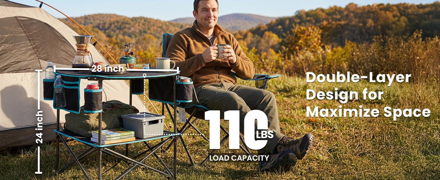 All in One Tailgate Table, Portable Beach Table with Cup Holders, Camping Table Foldable with Side Pockets Carry Bag for Camp Outdoor Sand Beach Picnic Fishing Tailgating Essentials